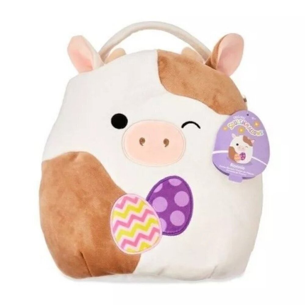 🐮NWT 12” Ronnie The Cow Squishmallow Easter Treat Pail / Basket with Easter Egg